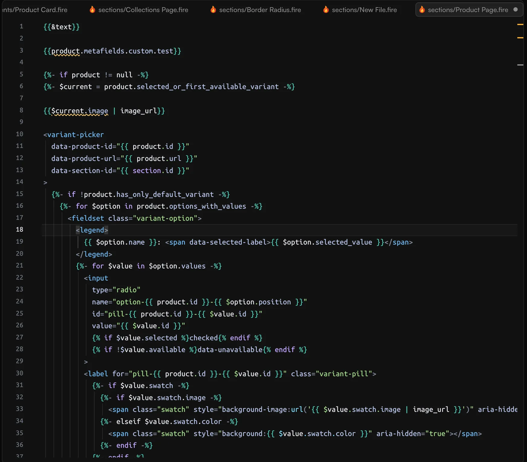 Fire code in the Flicksell code editor